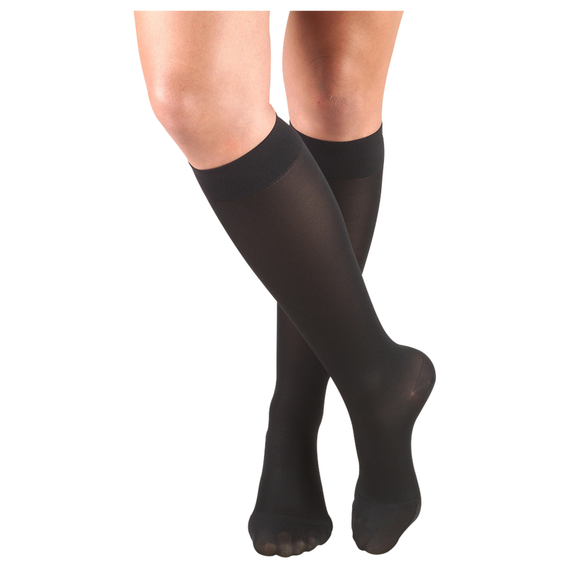 Pr/1 Truform Ladies' 20-30Mmhg Therapeutic Support Sock Black Large (15 1/2 - 18") Knee-High Closed-Toe Soft-Top Rib Pattern