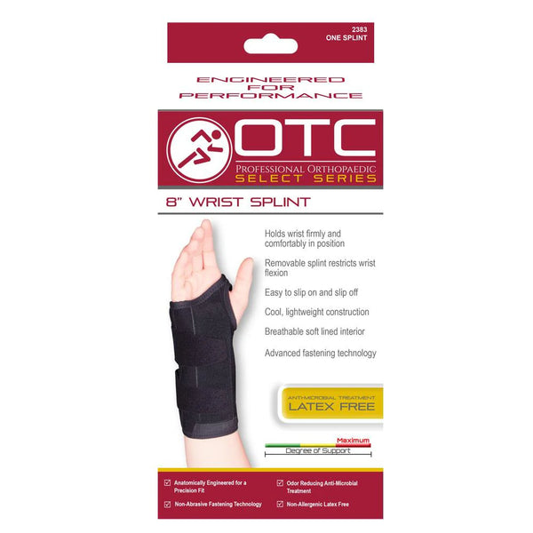 Ea/1 Otc Maximum 8" Wrist Splint W/ Separate Cinch Fasteners Removable Palmar Splint & Flexible Stays Right X-Large (8 1/2" - 10") Black Latex-Free