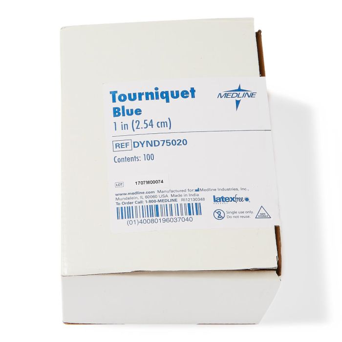 Medline Single-Use Tourniquet, Latex Free, Blue, Rolled and Banded