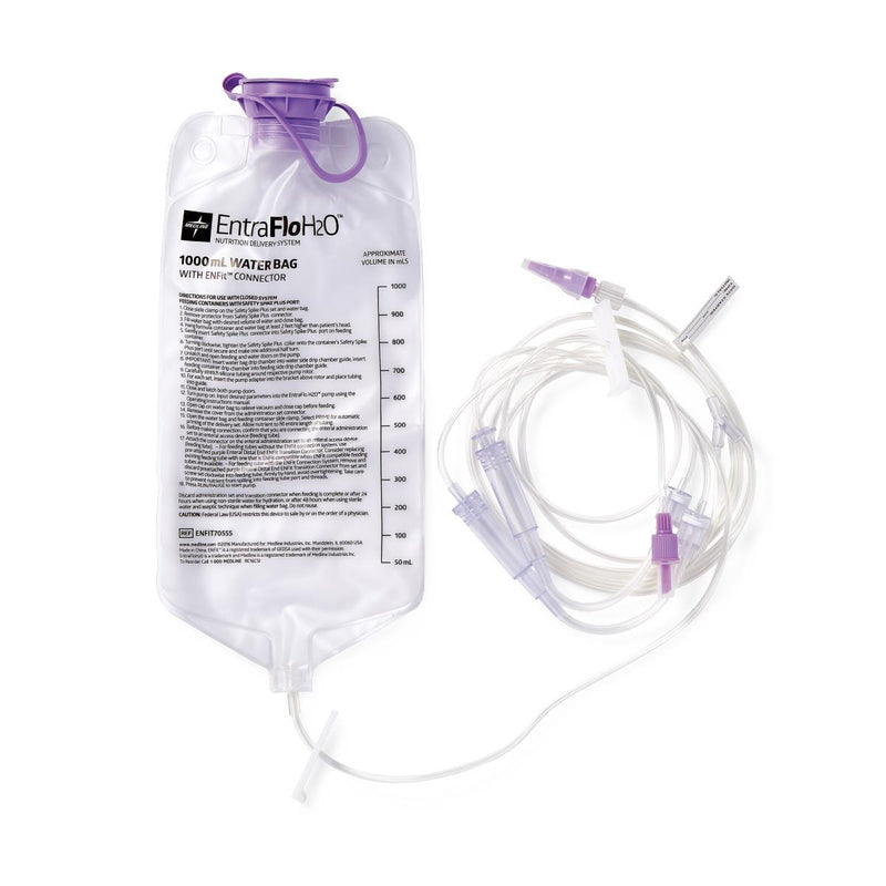 EntraFlo H2O Dual Channel Feeding Set with ENFit Connector, Safety Spike Plus