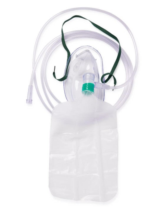 Medline Non-Rebreather High-Concentration Oxygen Mask, Adult, Tubing: 7' (2.1 m)