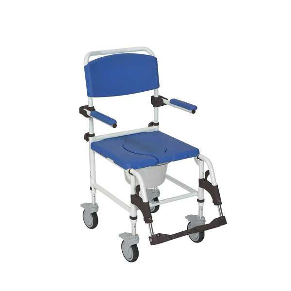 Aluminum Rehab Shower Commode Chair with Four Rear-locking Casters