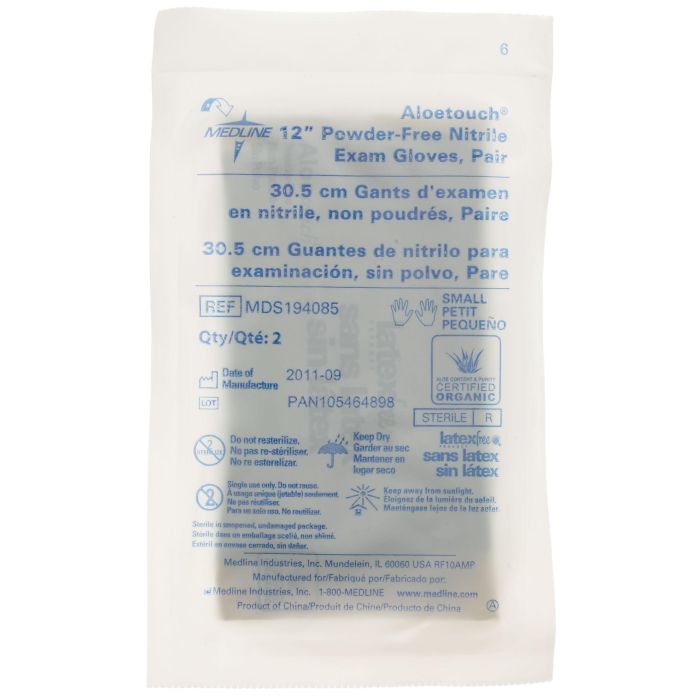 AloeTouch Sterile Powder-Free Nitrile Exam Glove, Extended Cuff, 12"