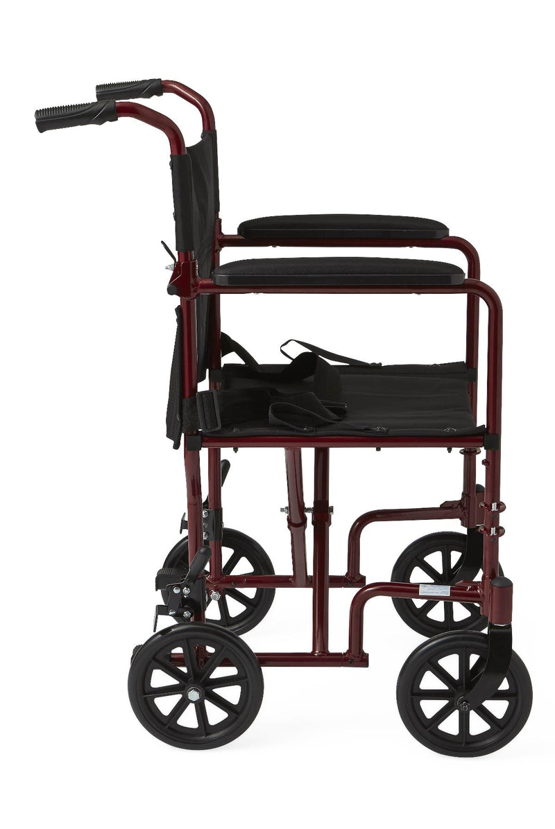 Medline Basic Aluminum Transport Chair, 19" (48 cm), Red