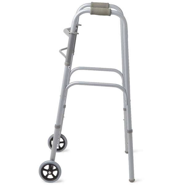 2-Button Folding Walker with 5" Wheels, Basic, Steel