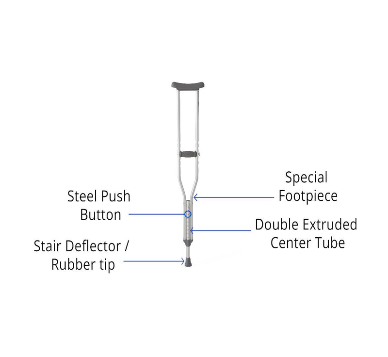 Medline Aluminum Push-Button Adjustable Crutch, Adult Tall Fit, 70" - 78" (178 cm - 198 cm )