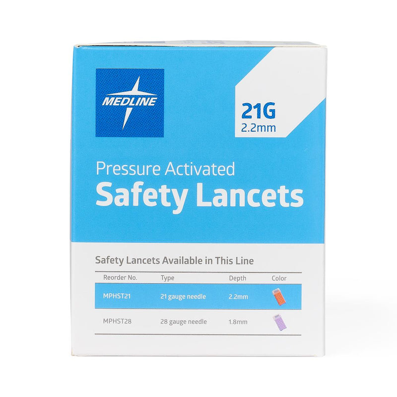 Medline Pressure-Activated Safety Blood Lancet, 21 G x 2.2 mm