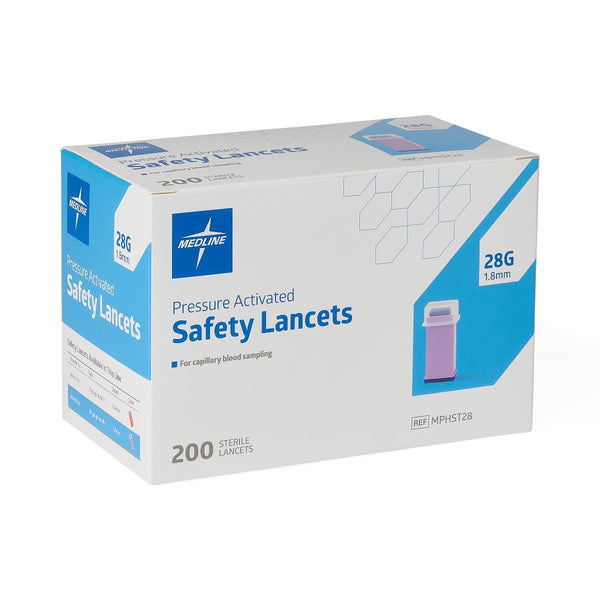 Medline Pressure-Activated Safety Blood Lancet, 28 G x 1.8 mm