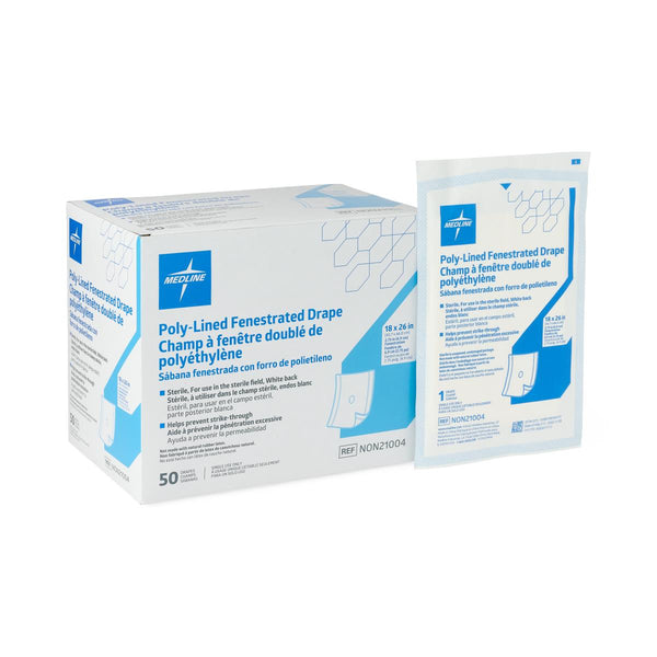 Sterile Fenestrated Single-Use Drape, 46 cm x 66 cm (18" x 26"), 18" x 26" (46 cm x 66 cm) 300/CS, 50/BX, 1 EA