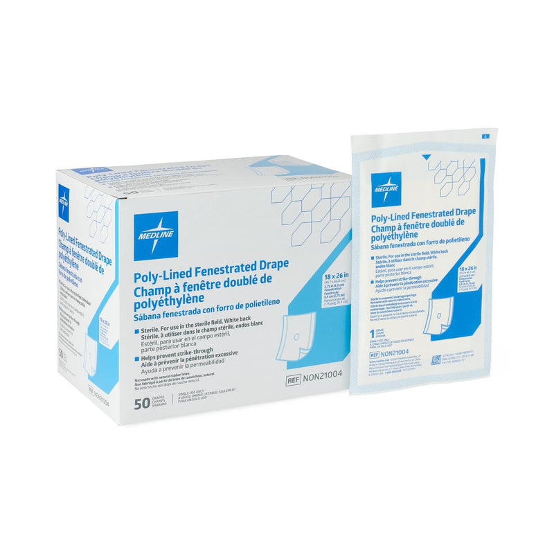 Sterile Fenestrated Single-Use Drape, 46 cm x 66 cm (18" x 26"), 18" x 26" (46 cm x 66 cm) 300/CS, 50/BX, 1 EA