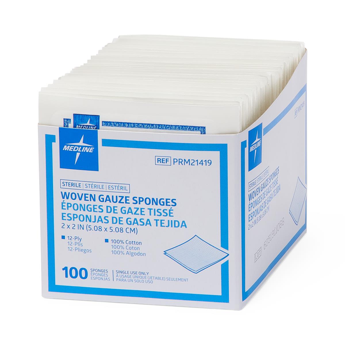 Sterile 100%-Cotton Woven Gauze Sponge, 12-Ply, 4