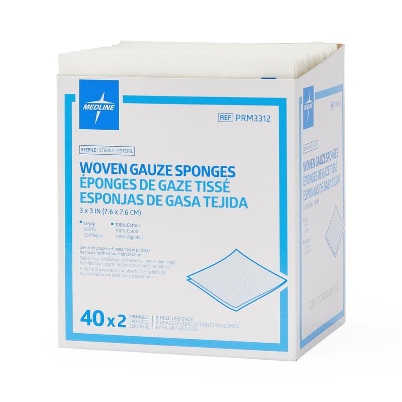 Medline Economical Sterile Woven Gauze Sponge, 12-Ply, 3" x 3" , 2/pk