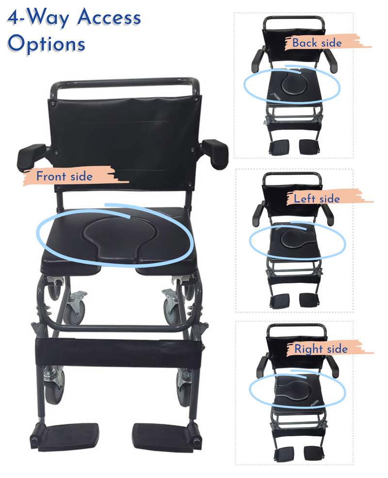 Mobb 4-Way Padded Steel Commode Chair with Wheels