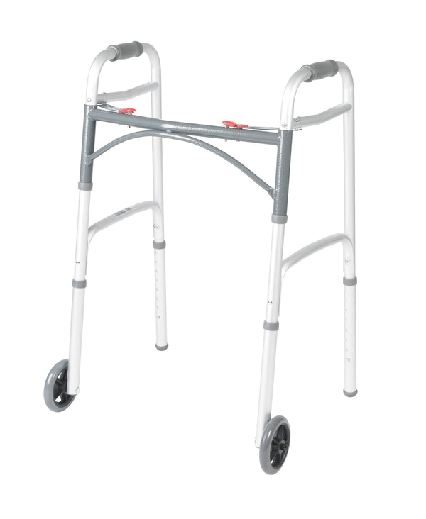 Deluxe Folding Walker, Two Button with 5" Wheels