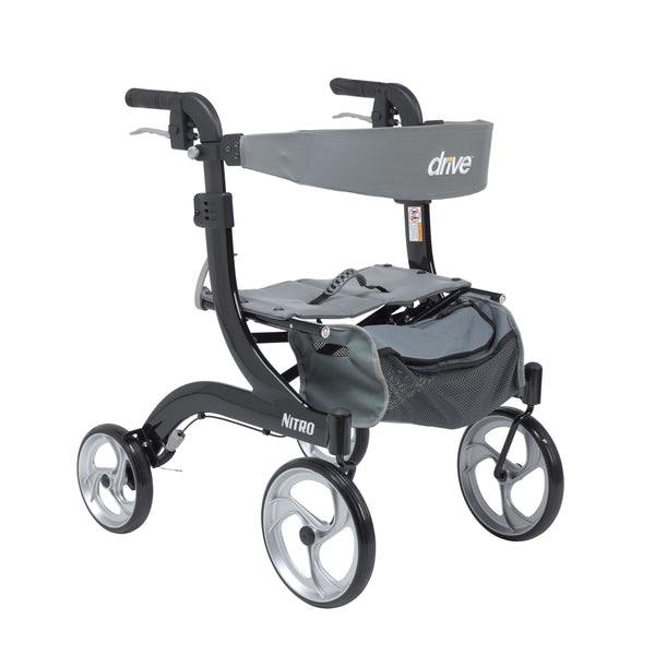 Nitro Aluminum Rollator, Hemi Height, 10" Casters - Black