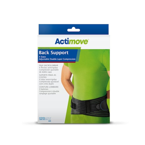 Actimove Sports Edition Back Support 4 Stays, Adjustable Double Layer Compression