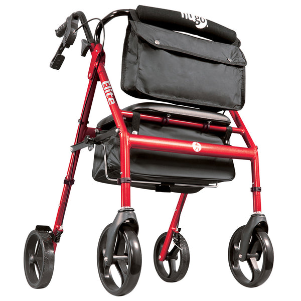 Hugo Elite Rolling walker with a Seat - Garnet Red